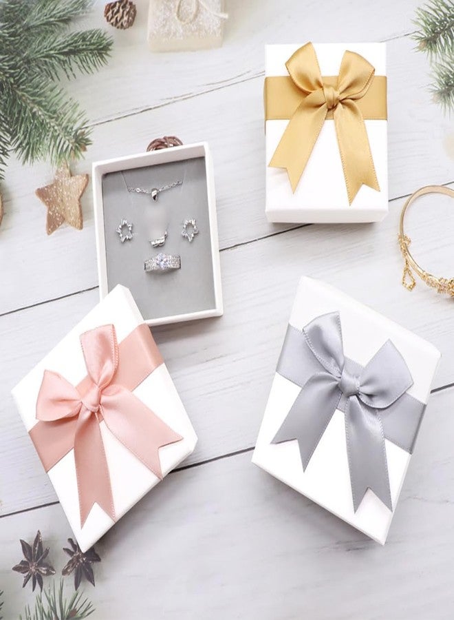 GSHLLO 4 Pcs 7x7x3.5 cm Jewellery Gift Boxes Small Bracelet Gift Boxes Cardboard Earring Ring Boxes Necklace Packaging Boxes with Bowknot Lid Grey - Image 2